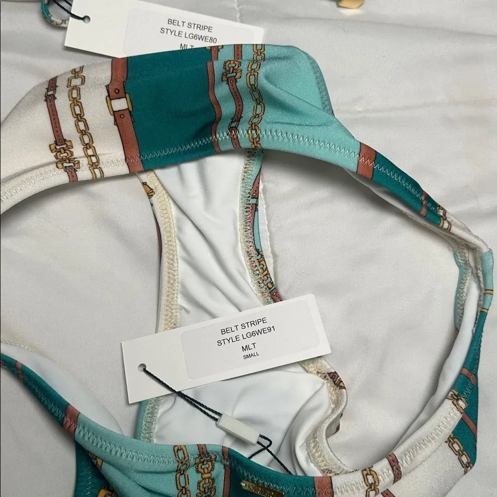 L'AGENCE Annabelle Triangle Bikini Top and Nicole bikini bottom in belt stripe